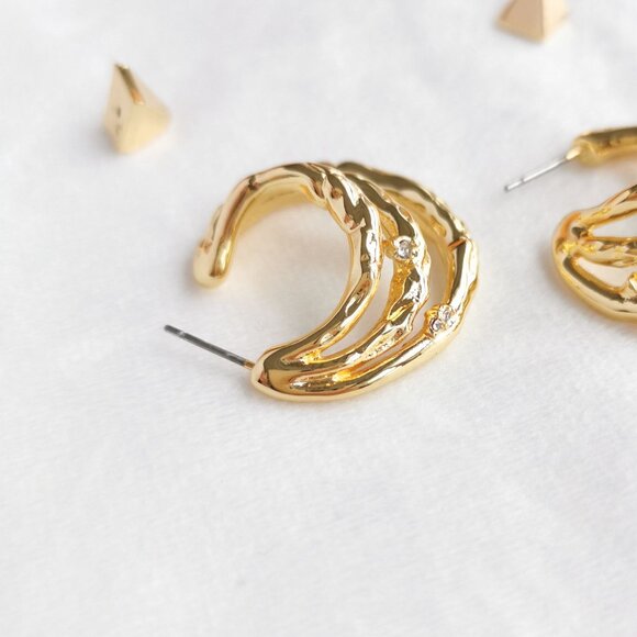 Alexis Bittar Thorn Orbit Hoop Earrings Gold Crystal Brut Collection - Picture 2 of 3